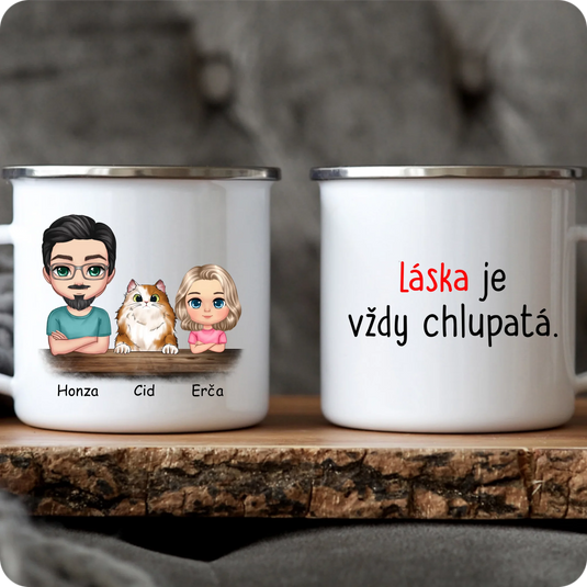 Hrníček - Chibi muž a dítě s kočkou