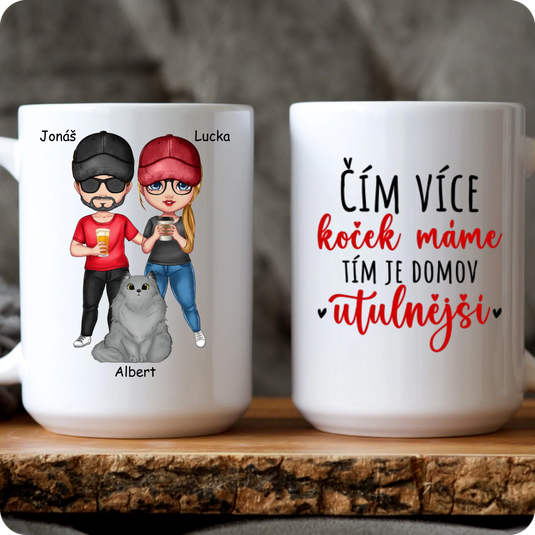 Hrníček - Pár s kočkou a nápojem